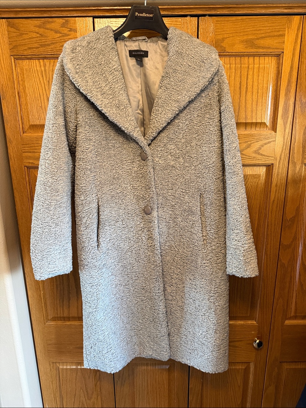 Halogen Light Gray Teddy Coat with Shawl Collar